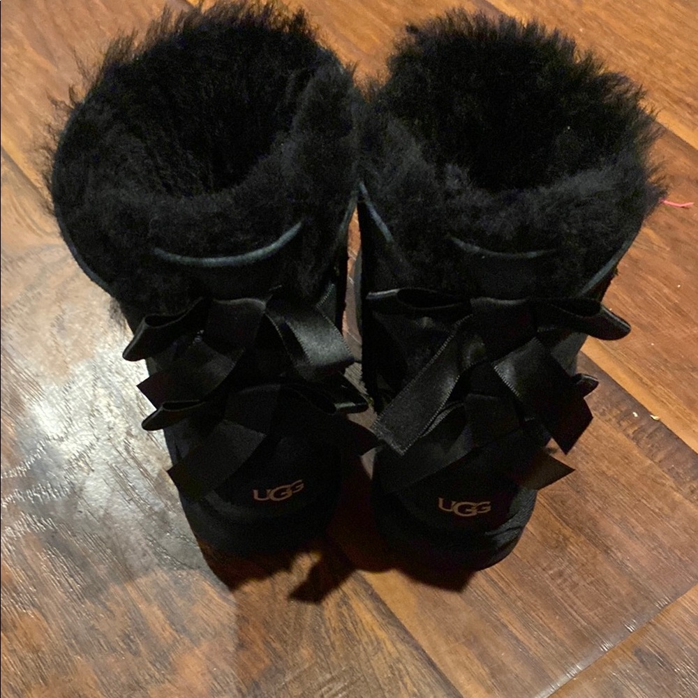 UGG Black Fur Boots with Bows